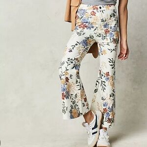 NWOT Free People YOUTHQUAKE STETCH Cream Floral Wide-Leg Pants , 28
